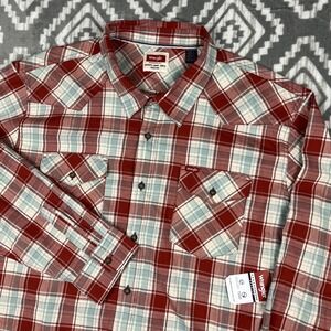 WRANGLER Shirt Men's Size 3XL Button Up Long Sleeve Plaid Red White Western‎ NWT